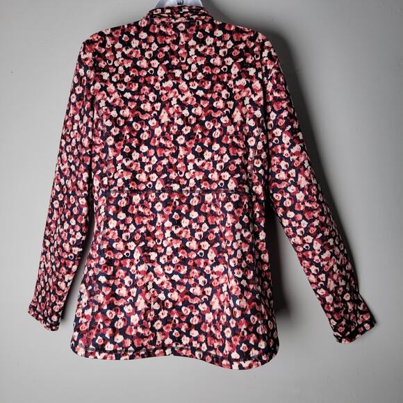 T by Talbots Medium Quarter Zip Pullover Pink Navy Floral UPF 50 Sun Shirt - Picture 2 of 9